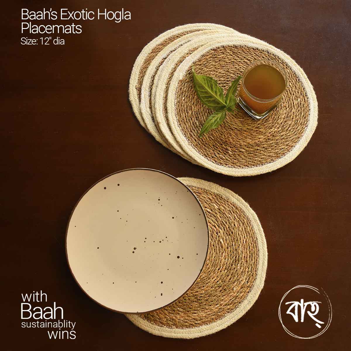 Baah’s Exotic Hogla placemats 12″ dia-set of six
